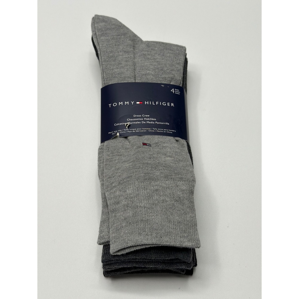 Tommy Hilfiger Men's 4 Pair Dress Crew Socks Gray Black One Size‎ Comfort NWT